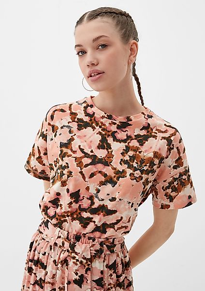 QS Kurzarmshirt Baumwollshirt mit Allover-Print Kontrastnähte günstig online kaufen