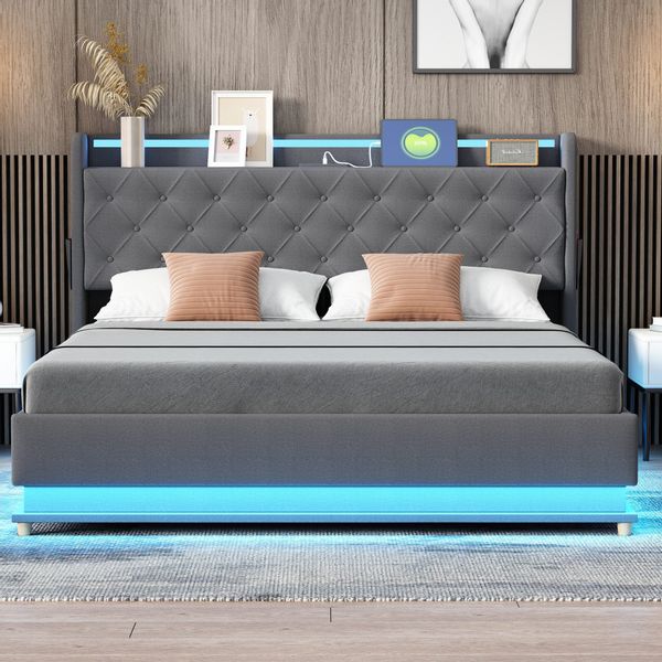 REDOM Polsterbett LED Doppelbett mit USB-Ladeanschluss günstig online kaufen