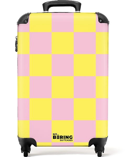 NoBoringSuitcases.com© Hartschalen-Trolley Gelb mit rosa Schachbrettmuster günstig online kaufen
