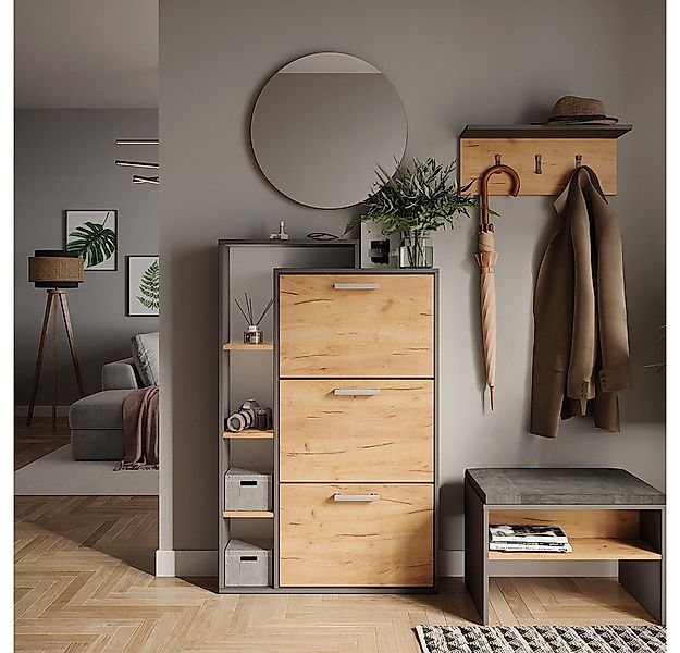 Vicco Schuhkipper Orlando, Goldkraft Eiche/Anthrazit, 80 x 128.3 cm mit 3 K günstig online kaufen