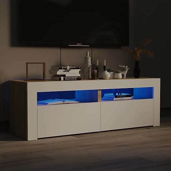 Tv-schrank Mit Led-leuchten Weiß Sonoma-eiche 120x35x40 Cm günstig online kaufen