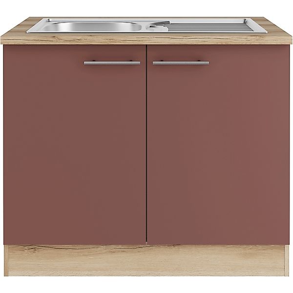 OPTIFIT Bari407 Küchen-Spülenunterschrank 100 cm Rostrot günstig online kaufen