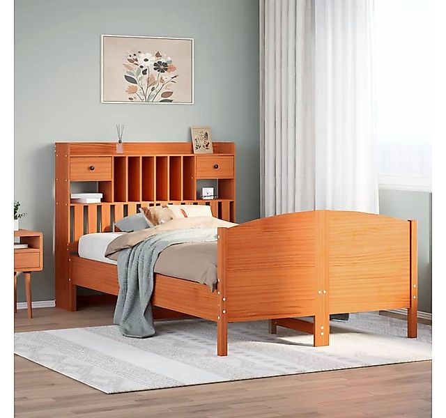 vidaXL Bett, Massivholzbett mit Regal ohne Matratze Wachsbraun 135x190 cm günstig online kaufen