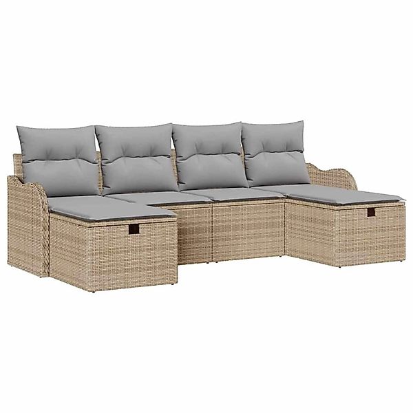vidaXL Garten-Sofa-Set mit Kissen mit Speicher 6-Tlg Beige Poly Rattan 3360 günstig online kaufen