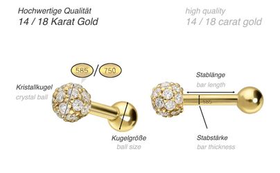 PIERCINGLINE Piercing-Set 14/18 Karat Gold Ohrpiercing günstig online kaufen