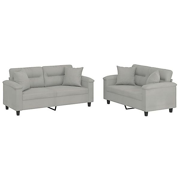 vidaXL Sofa, 2-tlg. Sofagarnitur mit Kissen Hellgrau Mikrofasergewebe günstig online kaufen