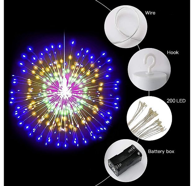 MUPOO LED-Lichternetz LED-Lichtervorhang , 200 LEDs Lichterkette Feuerwerk, günstig online kaufen