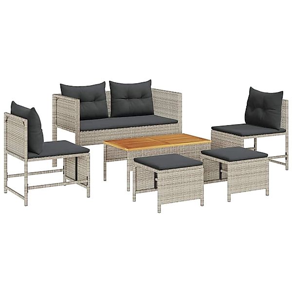 vidaXL 6-Teiliges Garten-Sofaset mit Kissen Hellgrau Poly Rattan 4104705 günstig online kaufen