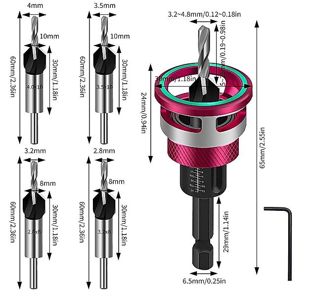 PRIISF Bohrer- und Bitset Vorbohrer Senkbohrer Holzbohrer Senkbohrung Schni günstig online kaufen