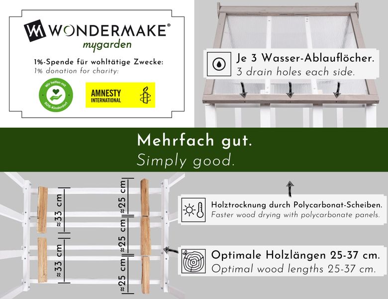 WONDERMAKE Kaminholzregal Holz mit Dach außen günstig online kaufen