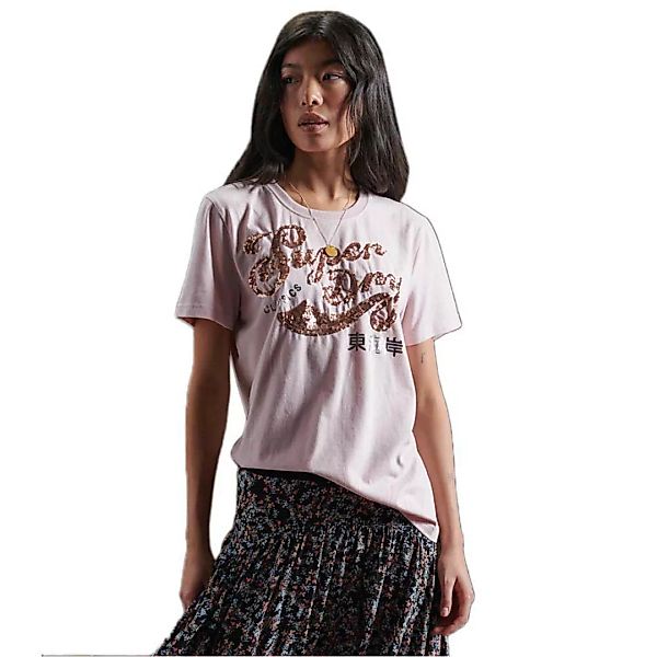Superdry Script Sequin Kurzärmeliges T-shirt S Shell Pink Marl günstig online kaufen