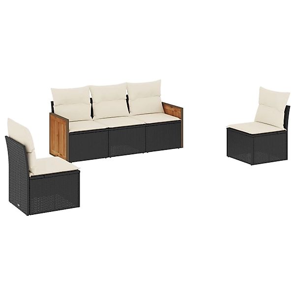 vidaXL 5-Tlg Garten-Sofagarnitur mit Kissen Schwarz Poly Rattan 3227526 günstig online kaufen