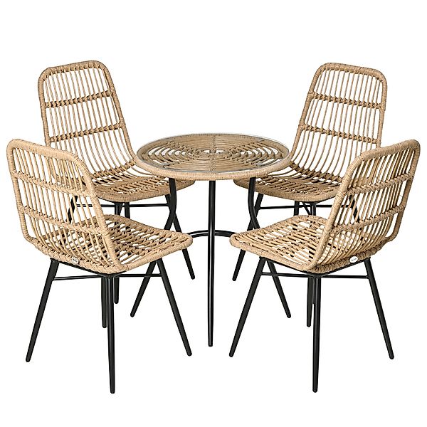 Polyrattan Gartenmöbel Set Essgruppe mit Esstisch & 4 Stühlen, inkl. Beiste günstig online kaufen