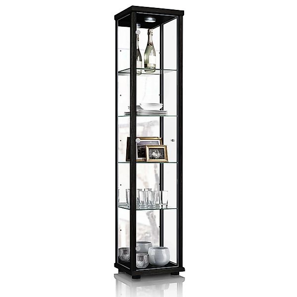 K-Möbel Glasvitrine Stehend 176x37x33 cm mit Spiegel LED & 4 Höhenverstellb günstig online kaufen