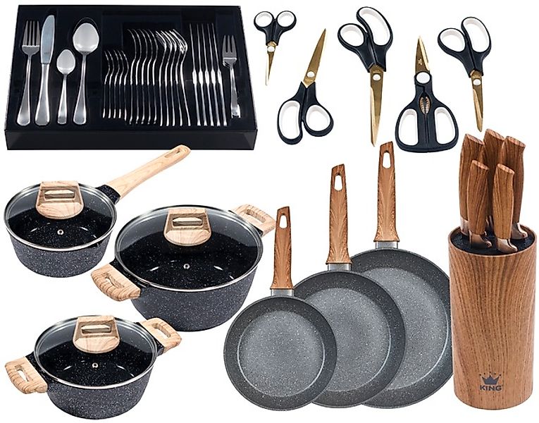 KING Topf-Set »Essential 21« Aluminiumguss Set, 3Töpfe,5Messer,Messerblock, günstig online kaufen