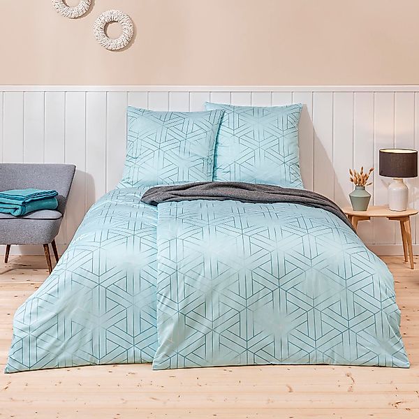 Estella Mako Satin Bettwäsche Luan 7919-640 Geometrisch Blau 135x200 günstig online kaufen