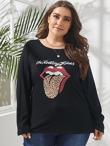 Plus Size T-Shirt mit Rundhalsausschnitt und Leopardengrafiken günstig online kaufen