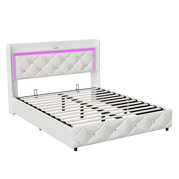 PXloue Bett Polsterbett LED Doppelbett (Kopfteil inklusive 2 USB-Anschlüsse günstig online kaufen