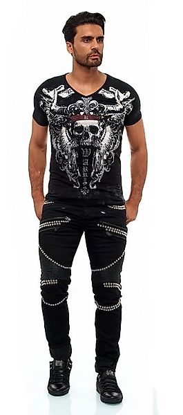 KINGZ Regular-fit-Jeans KINGZ Designer Biker Nietenjeans Schwarz 32/34 günstig online kaufen