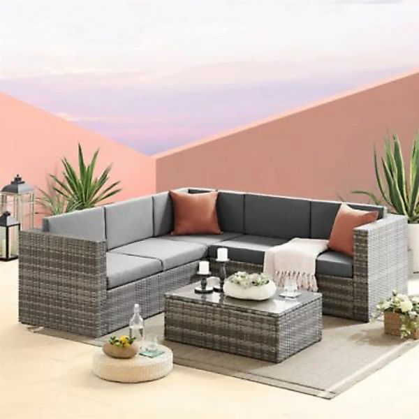 Mucola Gartenset Sitzmöbel Loungegruppe aus Polyrattan in Grau mit Kissen, günstig online kaufen
