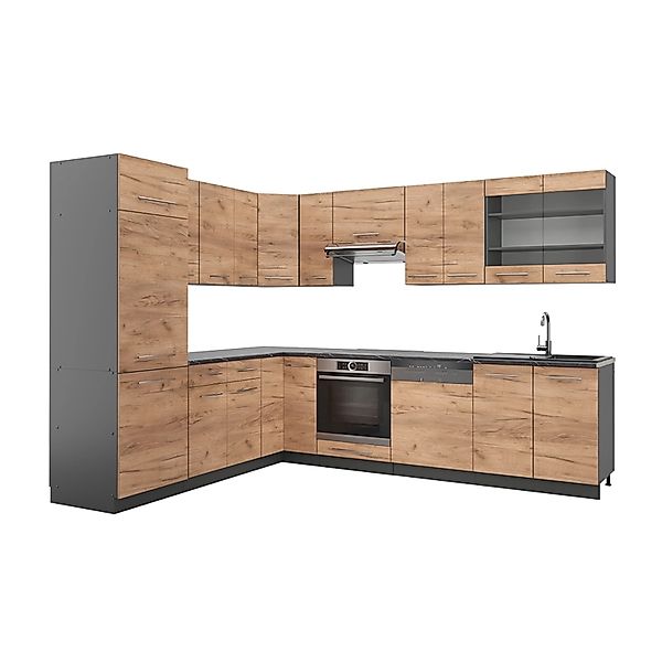 Vicco Fame-Line Eckküche Goldkraft Eiche/Anthrazit 227 x 60 cm ohne Arbeits günstig online kaufen