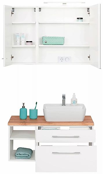 welltime Badmöbel-Set "Davos", (3 St.), Spiegelschrank mit extra Regal günstig online kaufen