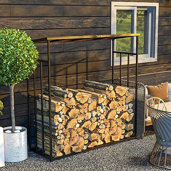 Outsunny Kaminholzregal Feuerholzregal mit Dach, Brennholzlager für Garten günstig online kaufen