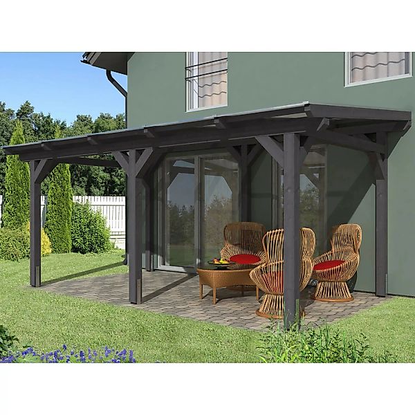 Skan Holz Terrassenüberdachung Siena 541 x 350 cm Leimholz Schiefergrau günstig online kaufen