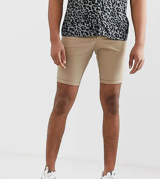 ASOS DESIGN Tall – Enge Chino-Shorts in Stone-Neutral günstig online kaufen