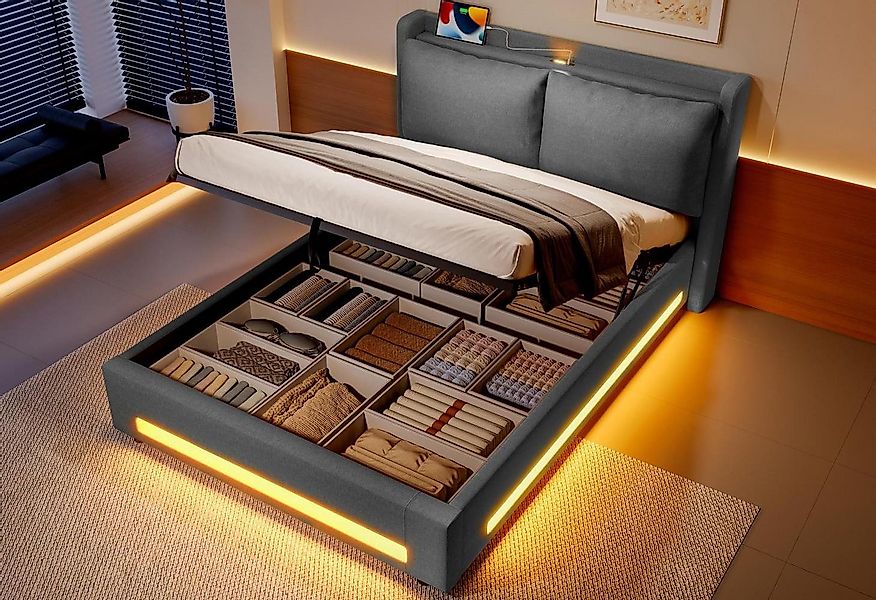 LVHOM Boxbett 140/160x200cm, 140x190cm, mit Bettkasten, LED, USB-/Typ-C-Ans günstig online kaufen
