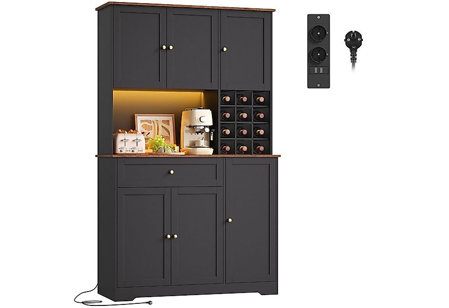 Homfa Küchenbuffet Küchenbuffet mit LED & Weinregal Küchenschrank Buffetsch günstig online kaufen