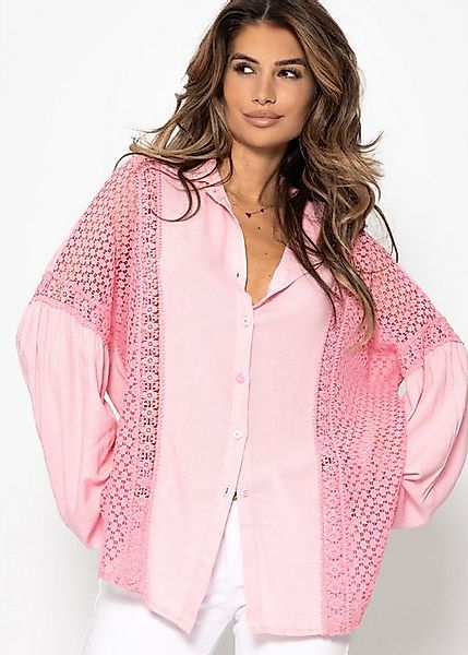 SASSYCLASSY Langarmbluse Leinen Bluse Damen mit Spitzeneinsätzen Oversize B günstig online kaufen