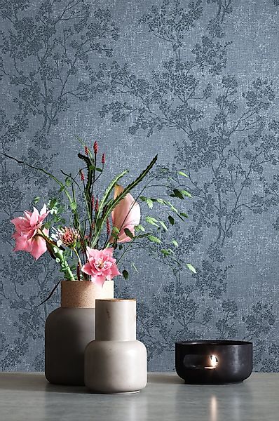Newroom Vliestapete, Blau Tapete Blumen Floral günstig online kaufen