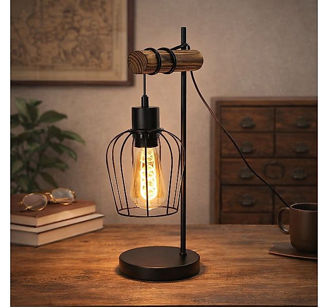 ZMH Tischleuchte Wohnzimmer Retro Schwarz-Holz Nachttischlampe Industrial D günstig online kaufen