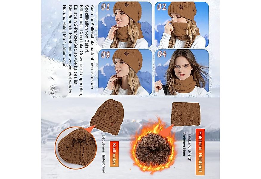 REDOM Strickmütze Winter Mützen- und Schalset Wintermütze (Warm gefüttert w günstig online kaufen
