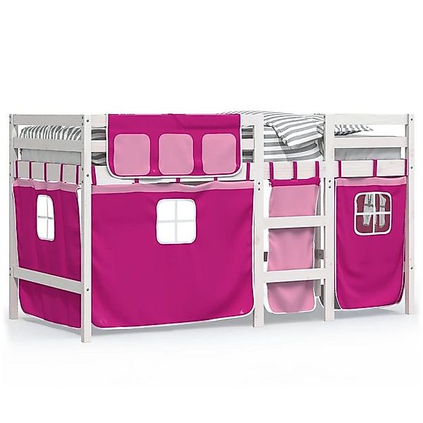 vidaXL Etagenbett Kinderhochbett mit Vorhängen Rosa 90x200 cm Massivholz Ki günstig online kaufen