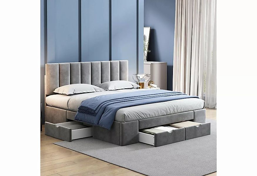 SOFTWEARY Polsterbett Doppelbett mit Lattenrost und 4 Schubladen (160x200 c günstig online kaufen