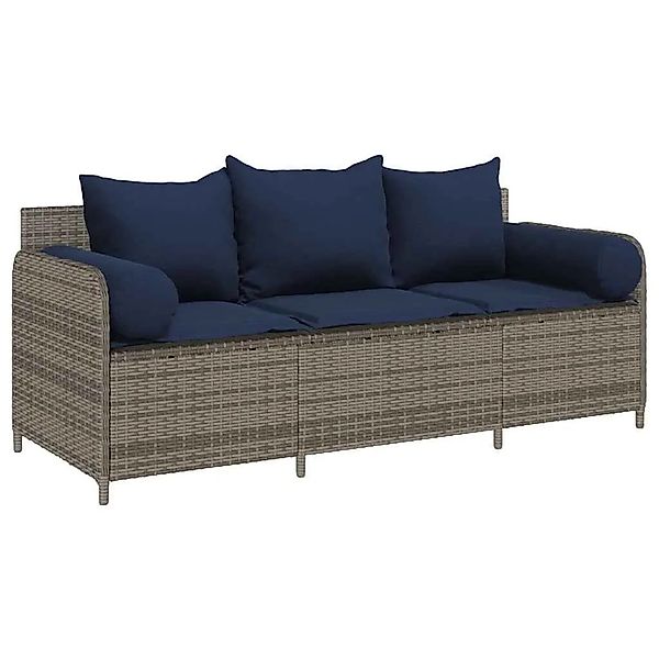 vidaXL Gartensofa mit Kissen 3-Sitzer Grau Poly Rattan 4104179 günstig online kaufen