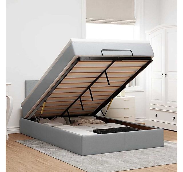 vidaXL Bett, Ottoman-Bett mit Matratze & LEDs Hellgrau 120x190 cm Stoff günstig online kaufen