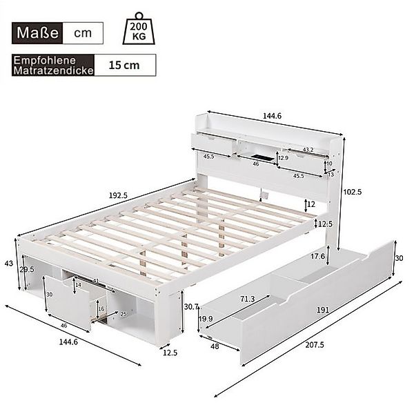 HAUSS SPOLE Holzbett 140x190cm mit USB-port & Schubladen & Stauschrank, ohn günstig online kaufen