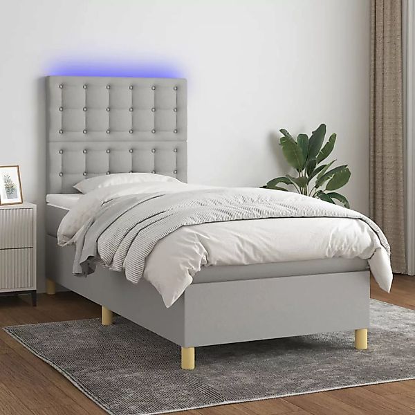 Vidaxl Boxspringbett Mit Matratze & Led Hellgrau 100x200 Cm Stoff günstig online kaufen