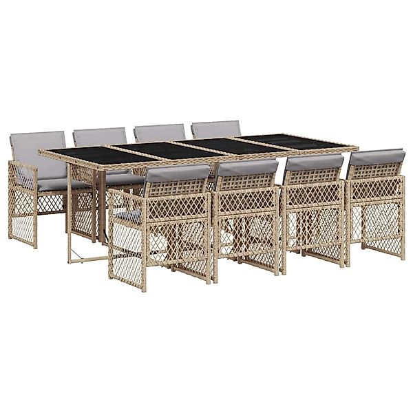 vidaXL 9-Tlg Garten-Essgruppe mit Kissen Beige Poly Rattan 3210744 günstig online kaufen