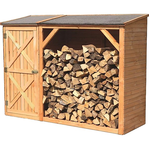 promadino Kaminholzregal Pforzheim, BxTxH:224x78x163 cm, mit Geräteschrank günstig online kaufen