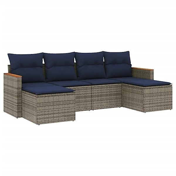 vidaXL 6-Tlg Gartensofa-Set mit Kissen Grau Polyrattan 3226222 günstig online kaufen