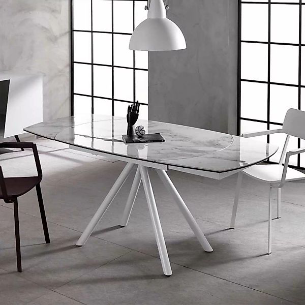 Ausziehbarer Esszimmertisch mit Keramikplatte Hellgrau und Weiß günstig online kaufen