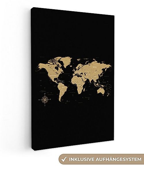 OneMillionCanvasses® Leinwandbild Weltkarte - Beige - Schwarz, Fotodruck (1 günstig online kaufen