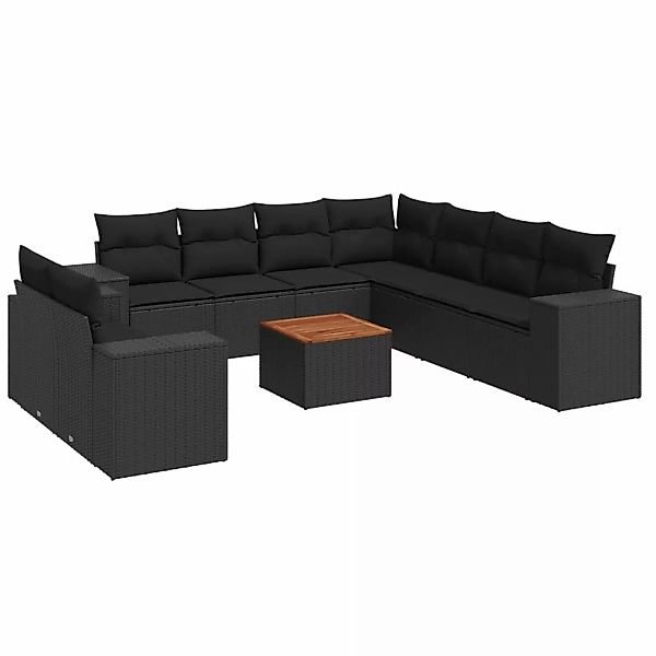 vidaXL 10-tlg Garten-Sofagarnitur mit Kissen Schwarz Poly Rattan Modell 109 günstig online kaufen