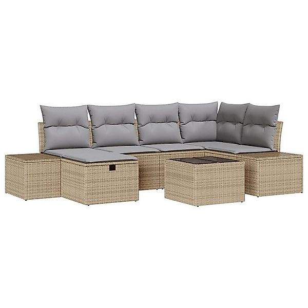 vidaXL Loungesofa 7-teiliges Garten Sofa Set mit Kissen Beige Poly Rattan, günstig online kaufen