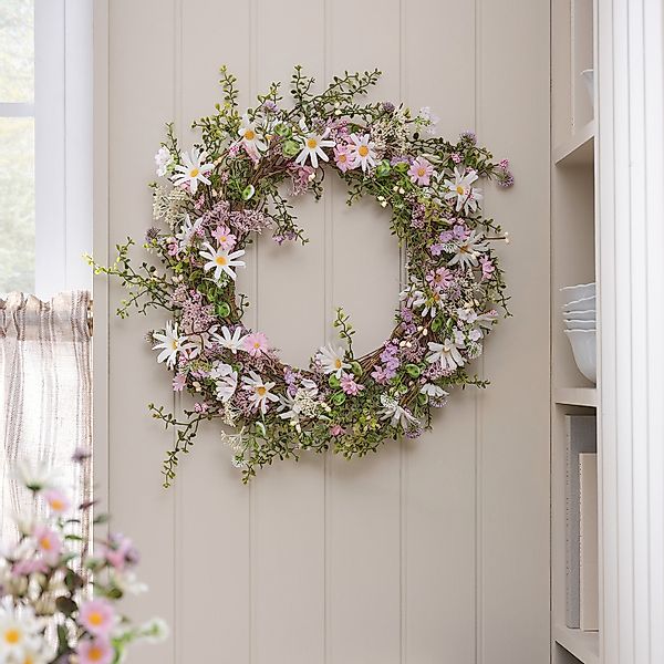 50cm LED‑Frühlingskranz mit Pastell‑Gänseblümchen günstig online kaufen