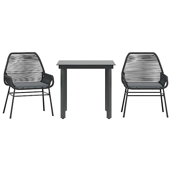 vidaXL 3-Tlg Garten-Essgruppe mit Kissen Schwarz Poly Rattan Glas 3334562 günstig online kaufen